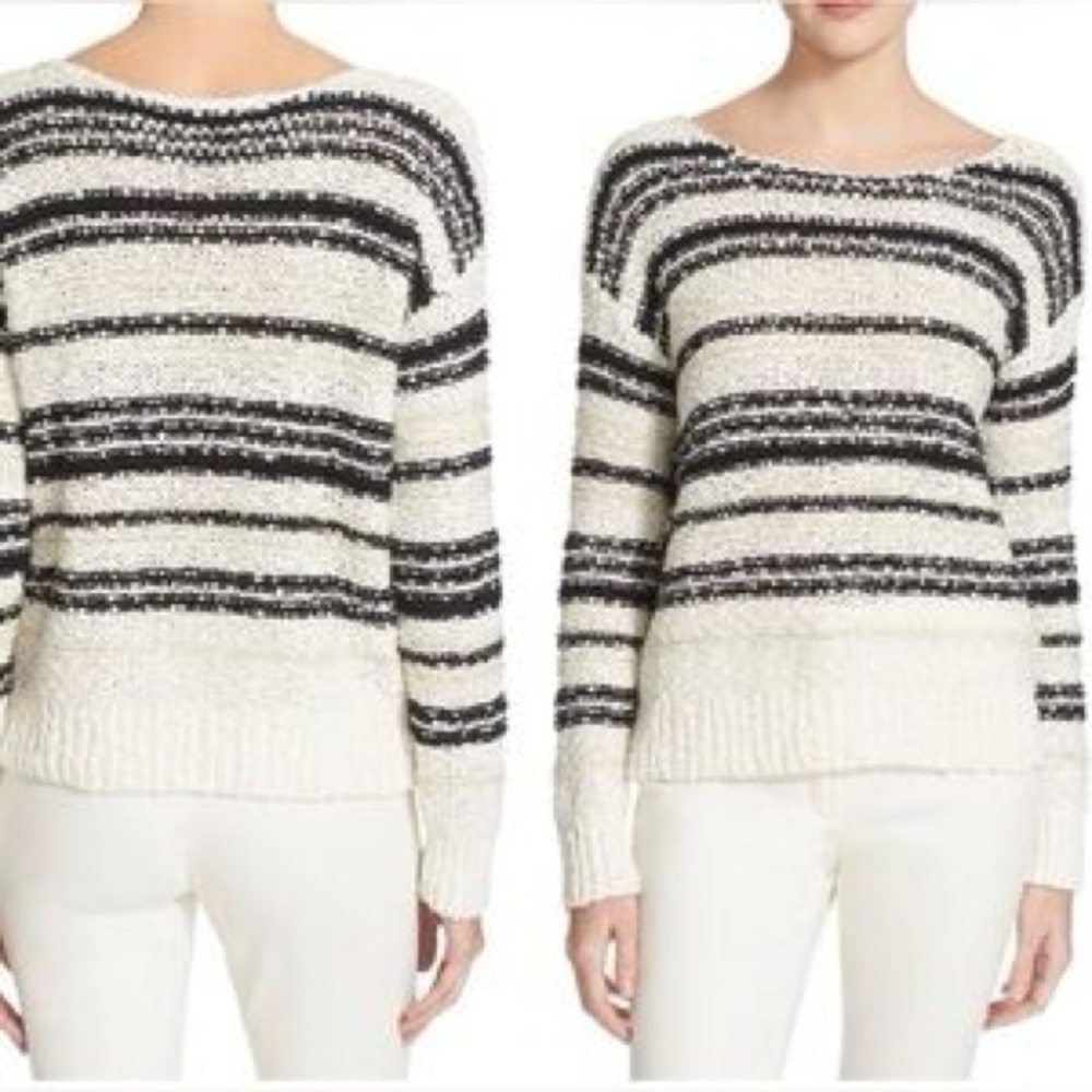 Veronica Beard “Cahuilla” Striped Knit Sweater – Ivory &‎ Black Size XS *flawed